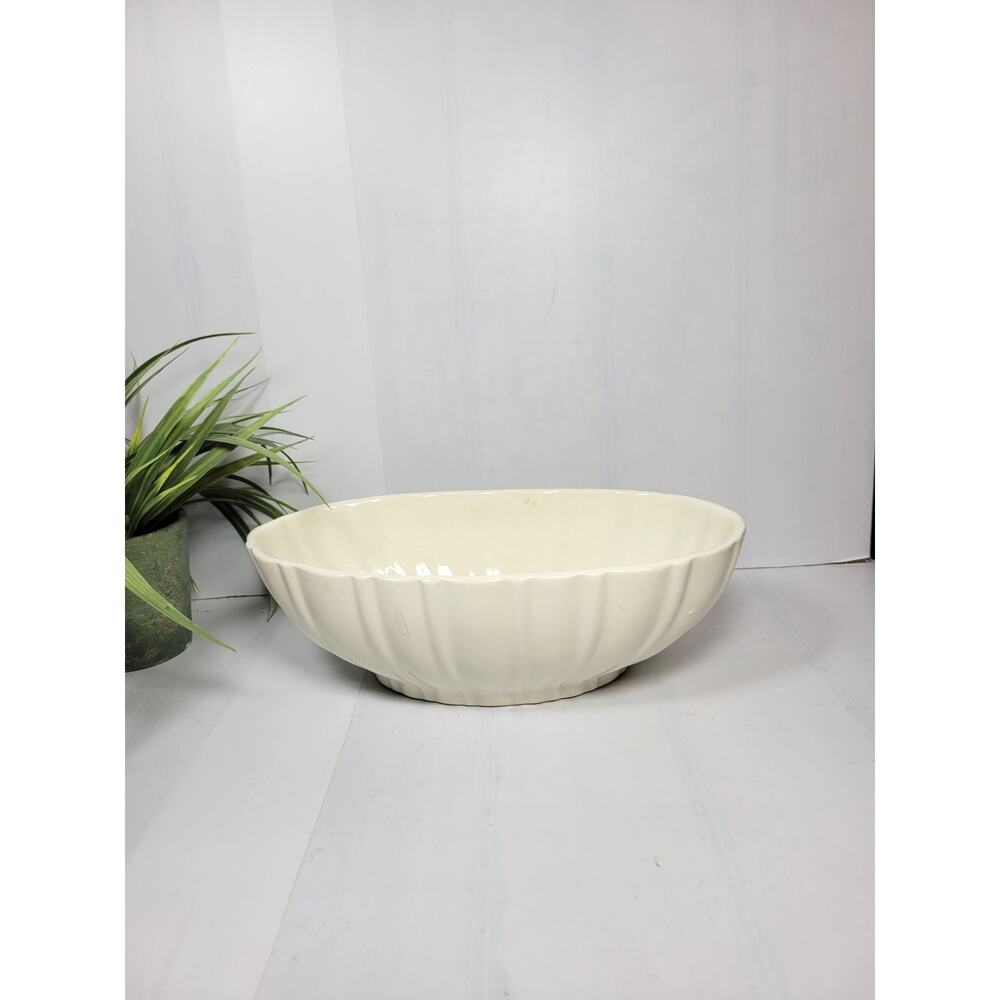 Vintage Haeger White Oval Planter 4020C MCM Ribbed Ceramic Console Bowl USA.